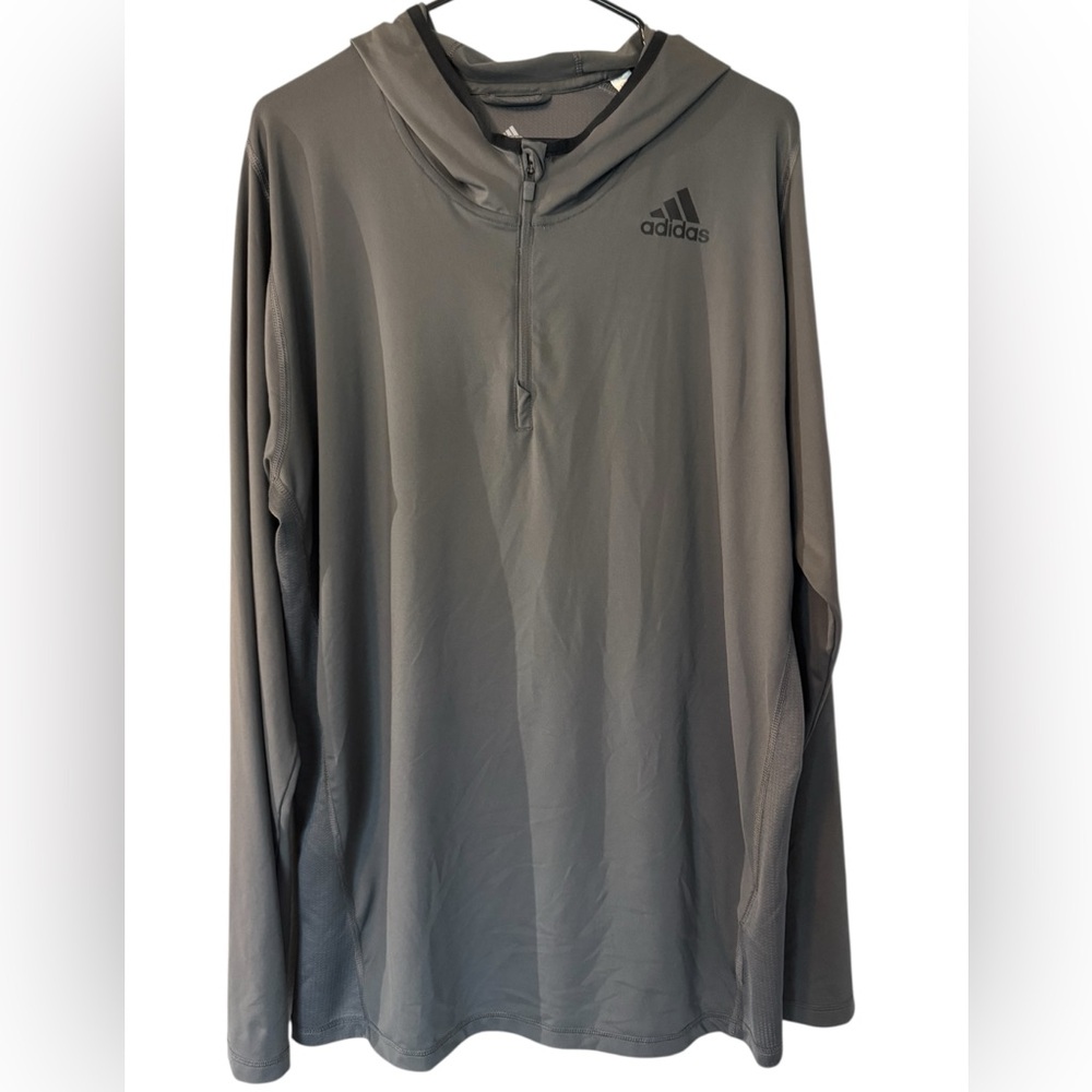 XL Adidas Men's Gray Hooded Half-Zip Jacket